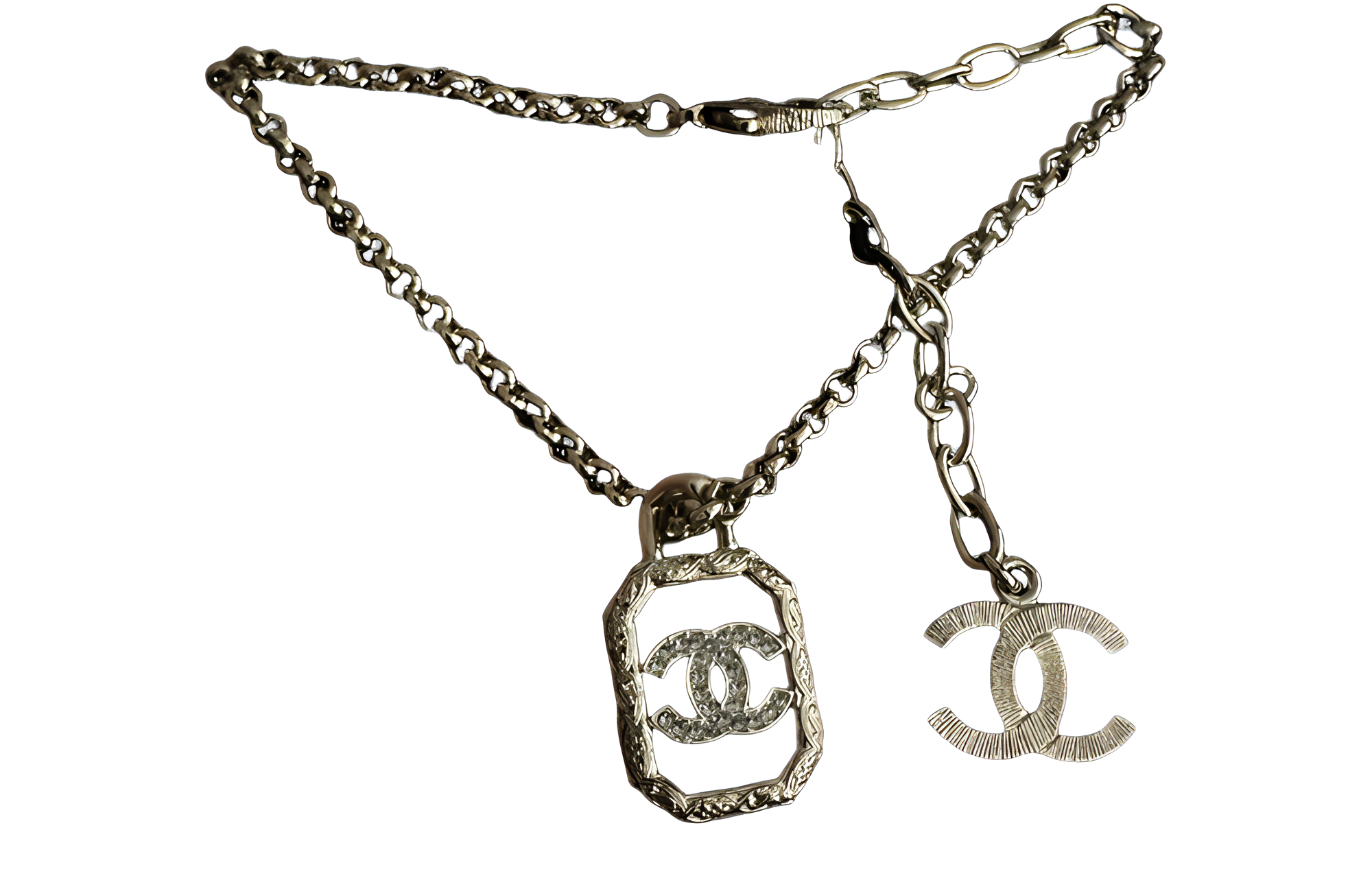 CHANEL Double C Pendant Necklace Unisex Couples Gold Classic Design. ABB866B14482NS279