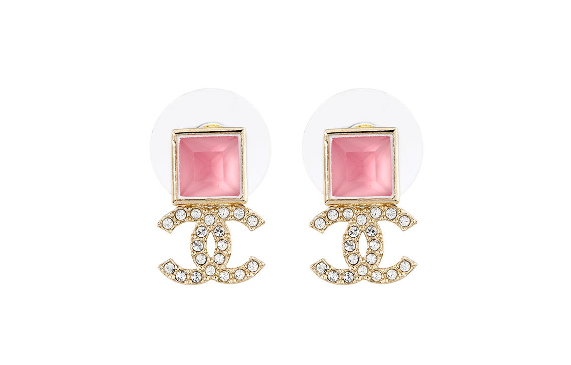 CHANEL Double C Pink Square Rhinestone Earrings. AB7233-B06963-NF845 圖 3