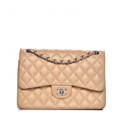 Chanel Double Flap Diamond Quilted Jumbo Beige