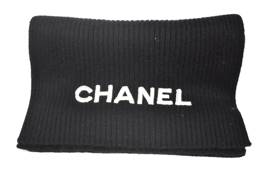 CHANEL Embroidered Logo Cashmere Scarf Black. AA8445-B08819-94305