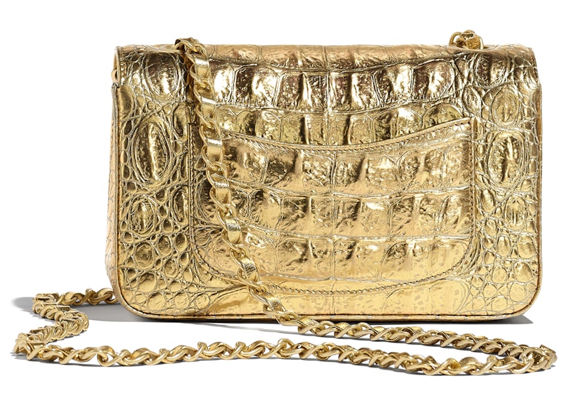 Order Bolso Chanel Flap Mini Piel Grabada Cocodrilo Metálico Dorado