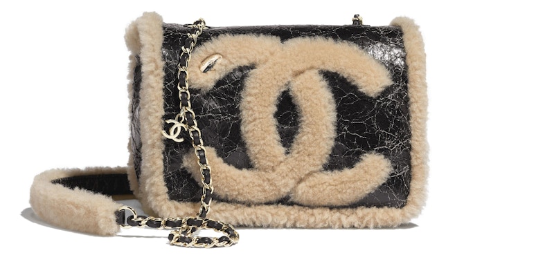 Chanel Flap Bag Shearling CC Black/Beige