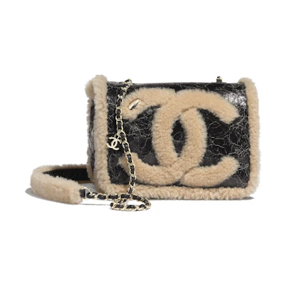 Chanel Flap Bag Shearling CC Black/Beige