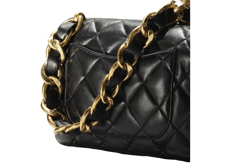 Order 香奈兒 22S 小羊皮黑色大號翻蓋包帶粗鏈條肩帶