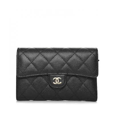 Chanel Flap Wallet Quilted Diamond Small Caviar Black