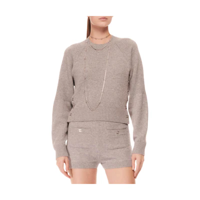 CHANEL FW24 Fall Winter Logo Knit Pullover Crewneck Long Sleeve Sweater Khaki P77871-K11243-NZM25