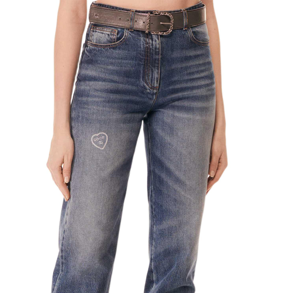 Sizing シャネル FW24 秋冬 ロゴプリント ミッドライズ ブルーデニムジーンズ レディース P78110-V70080-NZM12