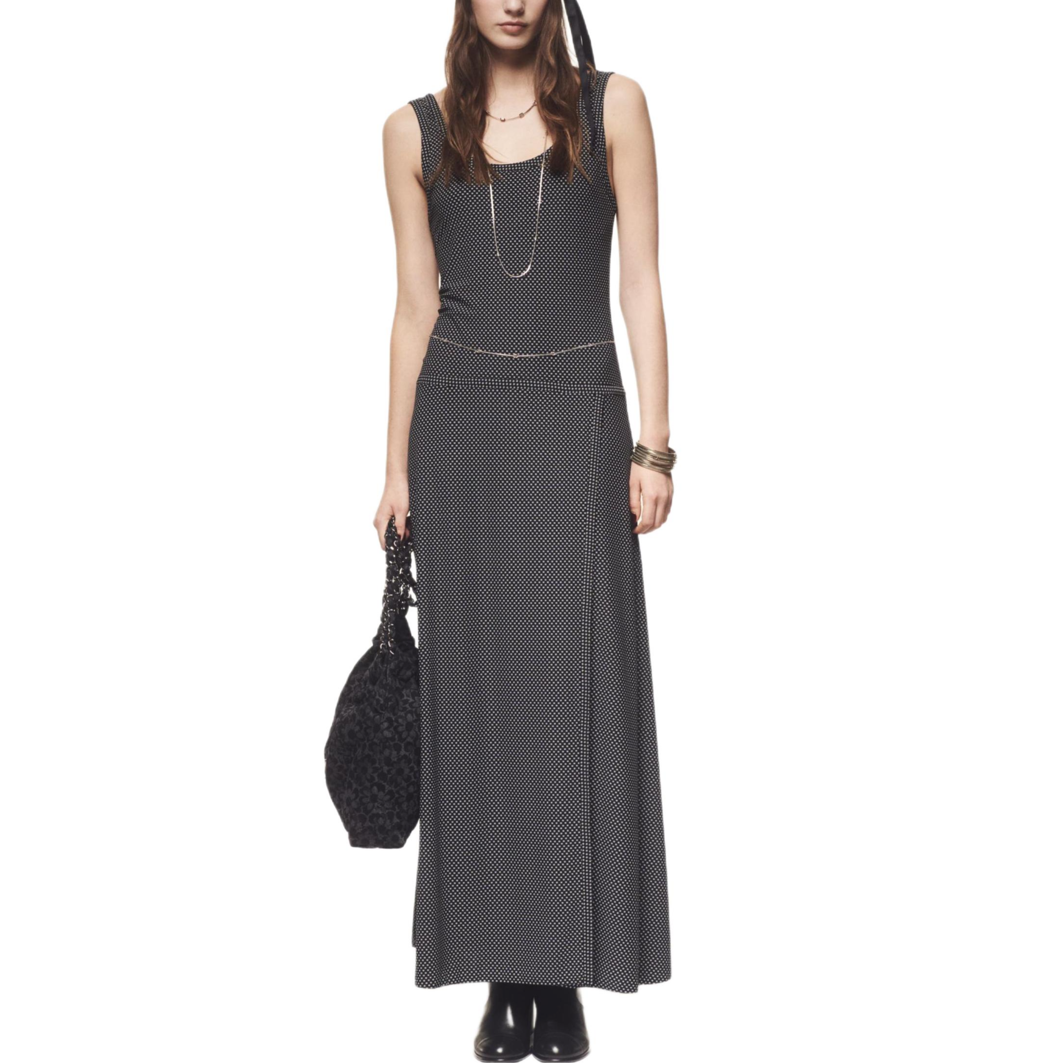 Order シャネル FW24 グレーポルカドット スプリットネック ロングスリップドレス レディース用 P78019-V69773-M9999