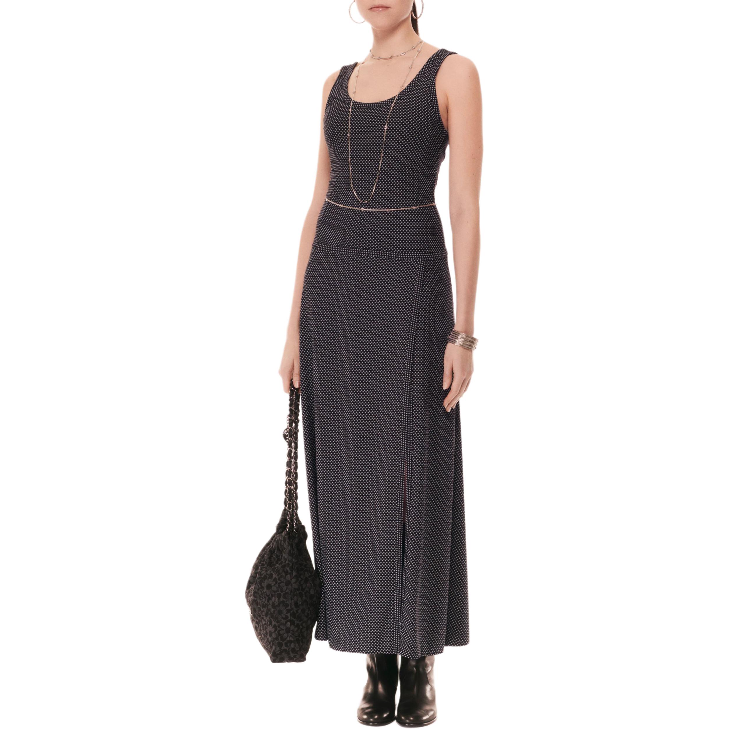 Lookbook シャネル FW24 グレーポルカドット スプリットネック ロングスリップドレス レディース用 P78019-V69773-M9999