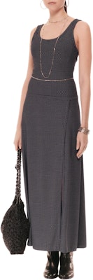 CHANEL FW24 Grey Polka Dot Split Neck Long Slip Dress for Women. P78019-V69773-M9999 Lookbook CHANEL FW24 Grey Polka Dot Split Neck Long Slip Dress for Women. P78019-V69773-M9999