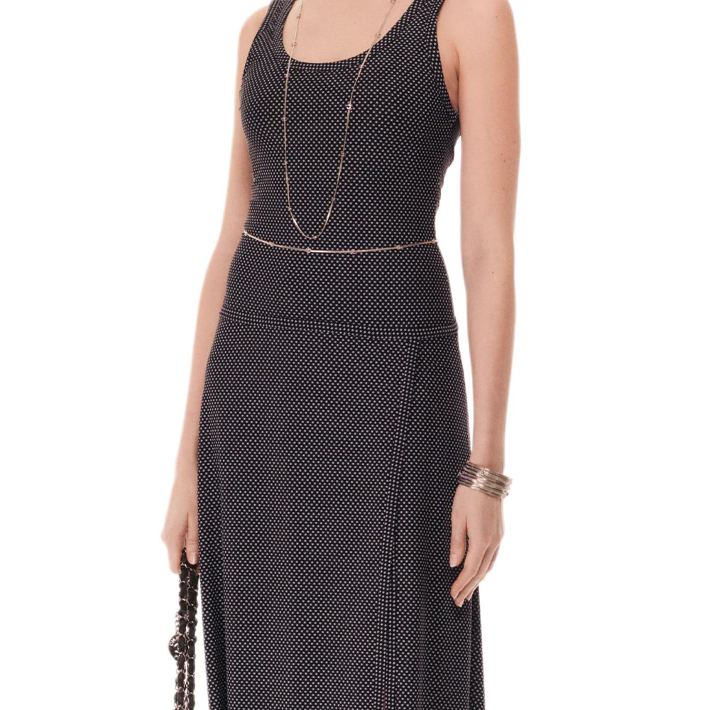 Shop シャネル FW24 グレーポルカドット スプリットネック ロングスリップドレス レディース用 P78019-V69773-M9999