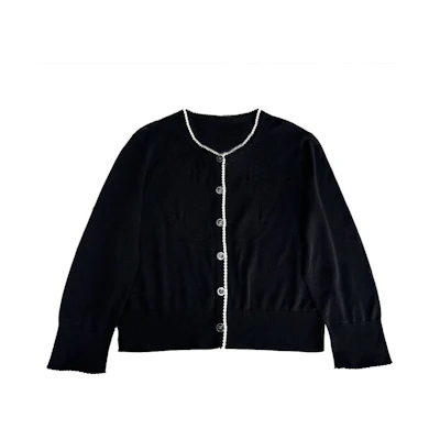 CHANEL FW24 Solid Knit Cardigan Black 3/4 Sleeve Sweater. P77861-K11237-NZR68