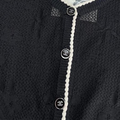 CHANEL FW24 Solid Knit Cardigan Black 3/4 Sleeve Sweater. P77861-K11237-NZR68 Details for CHANEL FW24 Solid Knit Cardigan Black 3/4 Sleeve Sweater. P77861-K11237-NZR68