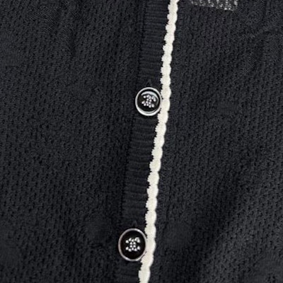 CHANEL FW24 Solid Knit Cardigan Black 3/4 Sleeve Sweater. P77861-K11237-NZR68 Sizing CHANEL FW24 Solid Knit Cardigan Black 3/4 Sleeve Sweater. P77861-K11237-NZR68