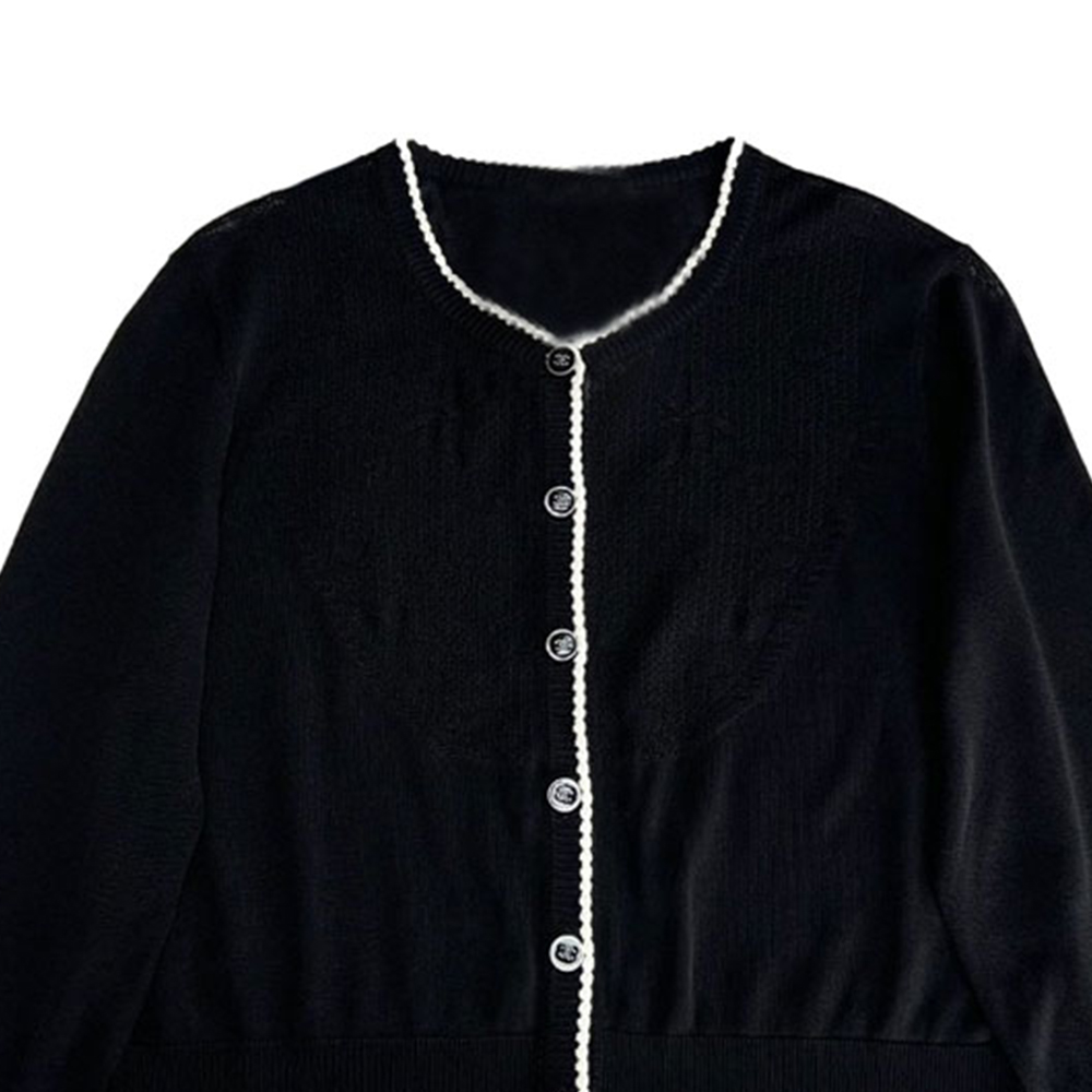 Cheap CHANEL FW24 Kardigan Rajut Hitam Lengan 3/4 Sweater. P77861-K11237-NZR68