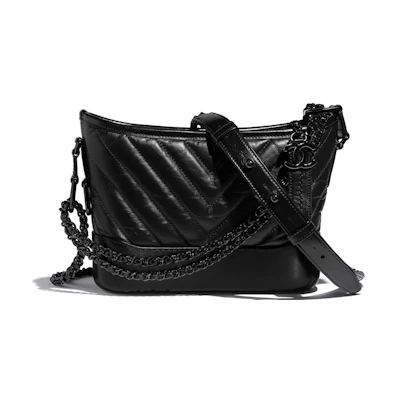 Chanel Gabrielle Hobo Bag Aged/Smooth Calfskin Black Metal Small Black