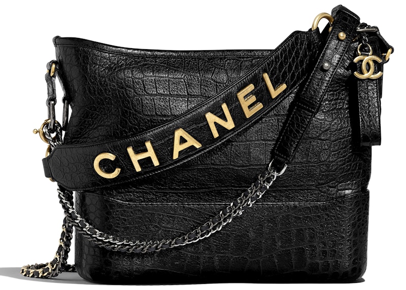 Chanel Gabrielle Hobo Bag Crocodile Embossed Calfskin Gold/Silver-tone Black