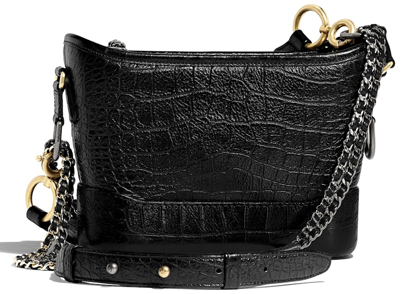 Order Chanel Gabrielle Beg Hobo Kulit Anak Lembu Buaya Emas/Perak Hitam Kecil