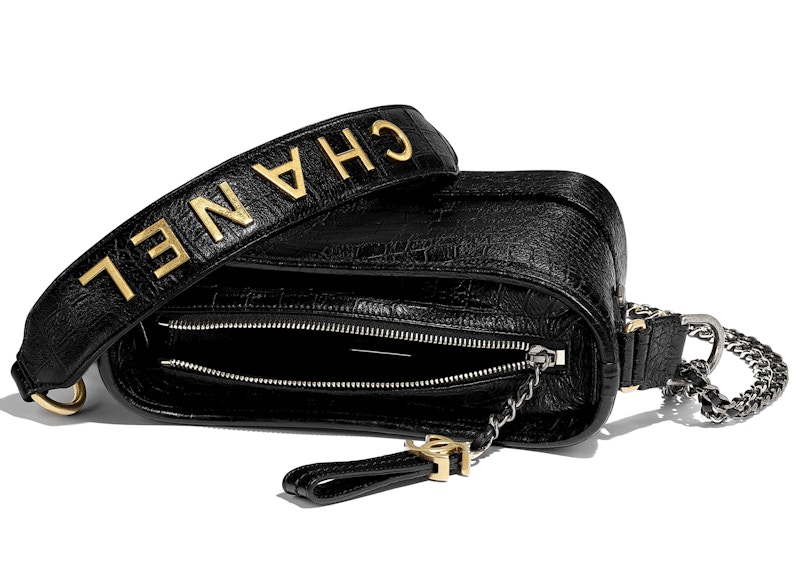 Lookbook Chanel Gabrielle Beg Hobo Kulit Anak Lembu Buaya Emas/Perak Hitam Kecil