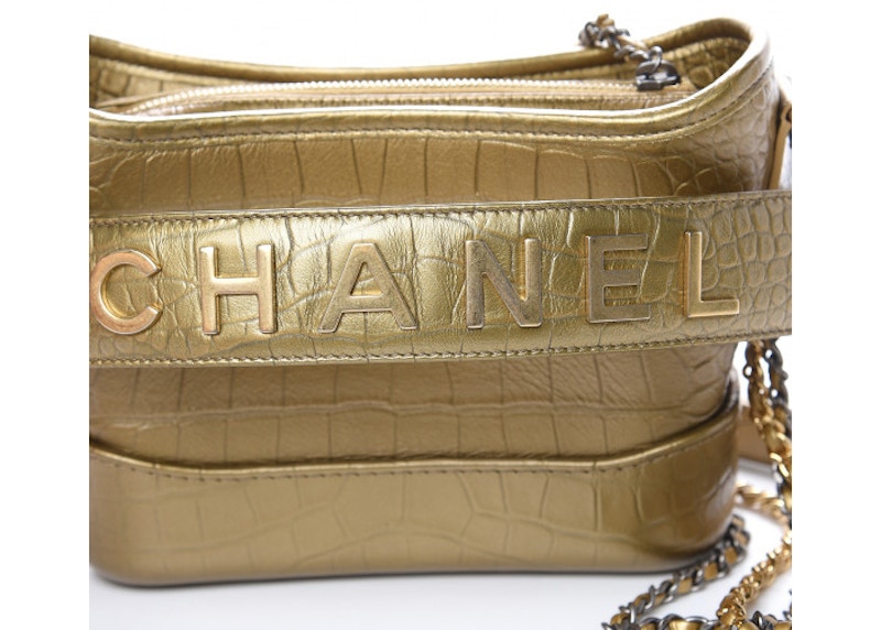 Order 香奈兒Gabrielle小型金色鱷魚壓紋小牛皮斜背包