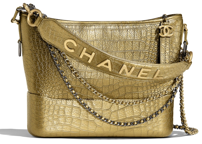 Chanel Gabrielle Hobo Bag Metallic Crocodile Emobssed Calfskin Gold/Silver-tone Gold
