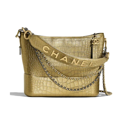 Chanel Gabrielle Hobo Bag Metallic Crocodile Emobssed Calfskin Gold/Silver-tone Gold