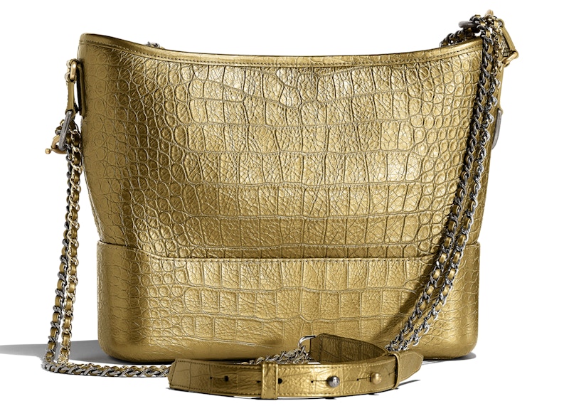 Order 香奈兒Gabrielle金屬鱷魚壓紋小牛皮金銀色HOBO包包