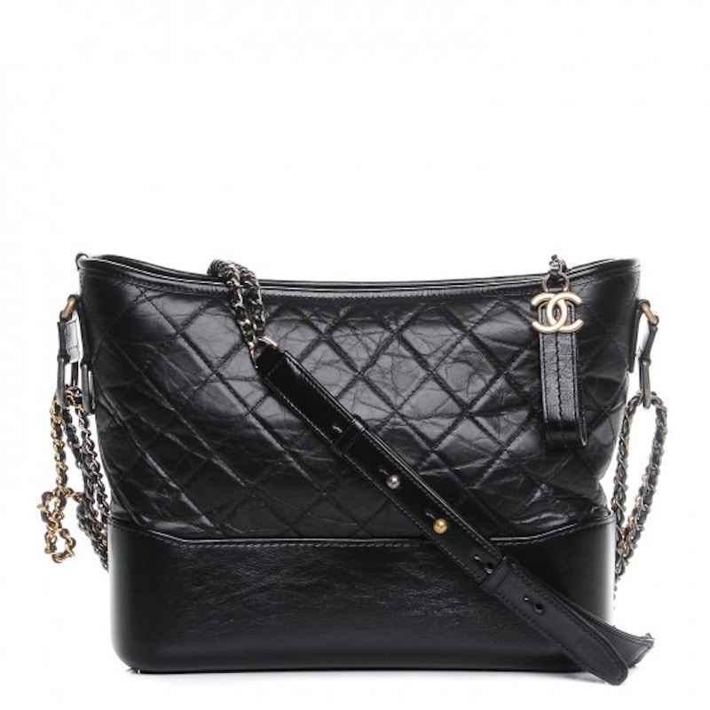 Chanel Gabrielle Hobo Bag Quilted Aged Calfskin Gold/Silver-tone Medium Black