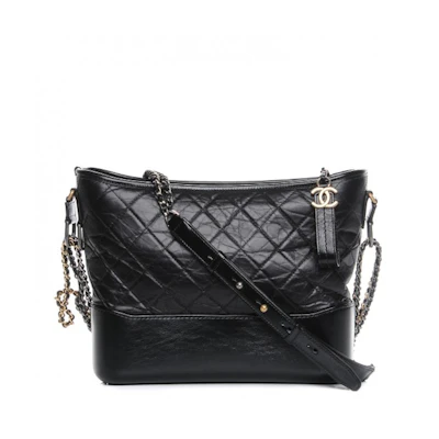 Chanel Gabrielle Hobo Bag Quilted Aged Calfskin Gold/Silver-tone Medium Black