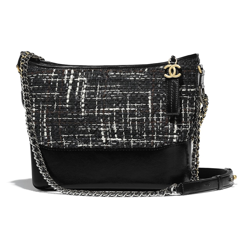 Chanel Gabrielle Hobo Bag Tweed Calfskin Silver/Gold-tone Black Multicolor