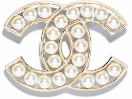 Chanel Glass Pearl CC Brooch Gold Chanel Glass Pearl CC Brooch Gold