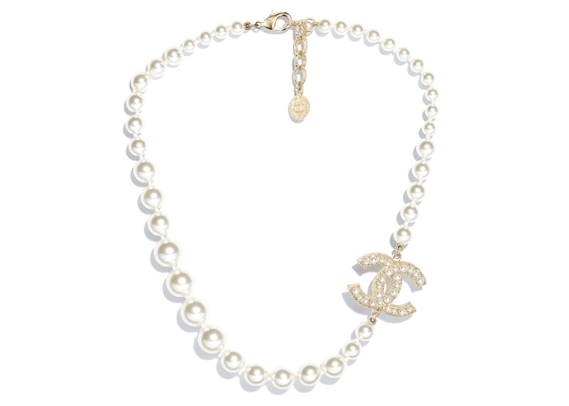 Chanel Glass Pearls CC Necklace Gold/Pearly White