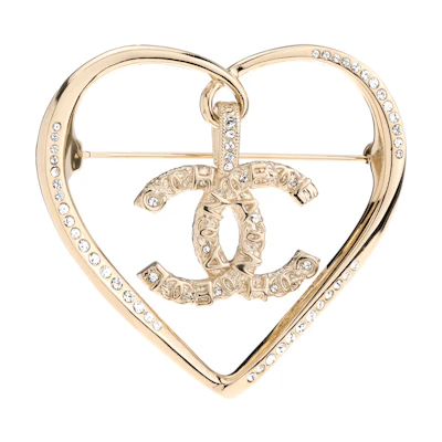 CHANEL Gold & Crystal Elegant Metal Brooch Unisex Couple Style - Gold. AB6004-B05288-NB905