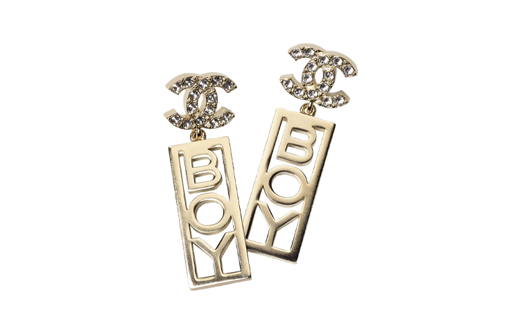 CHANEL Gold BOY Engraved Pendant Earrings with Rhinestones. AB8118-B07828-NH337 圖 2