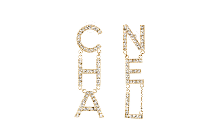 CHANEL Gold Crystal Letter Earrings. AB1440-Y02003-Z5680
