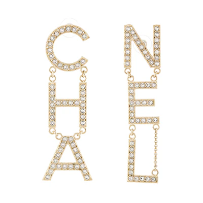 CHANEL Gold Crystal Letter Earrings. AB1440-Y02003-Z5680