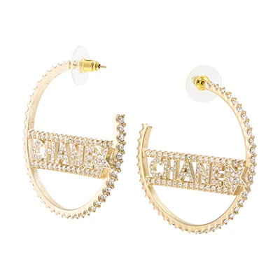 CHANEL Gold Letter Logo Metal Rhinestone Earrings. AB8064-B07810-NH432