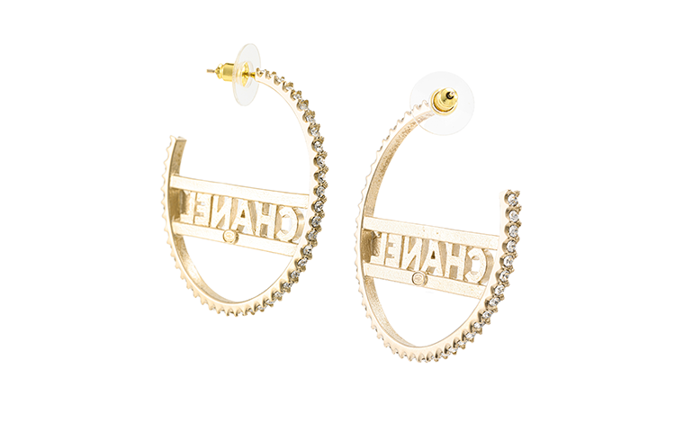 CHANEL Gold Letter Logo Metal Rhinestone Earrings. AB8064-B07810-NH432 圖 4