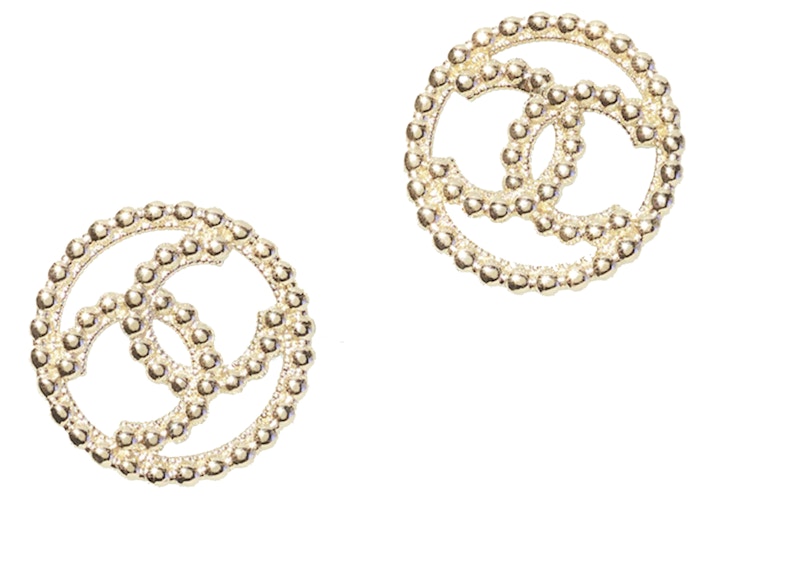 Chanel Gold Metal Logo Earrings Gold
