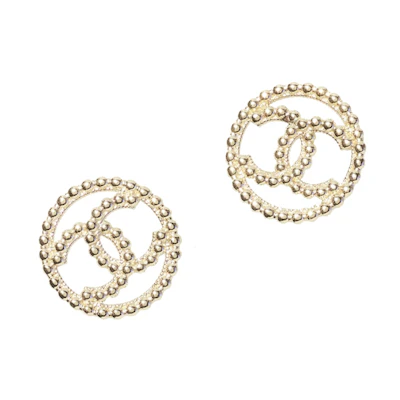 Chanel Gold Metal Logo Earrings Gold