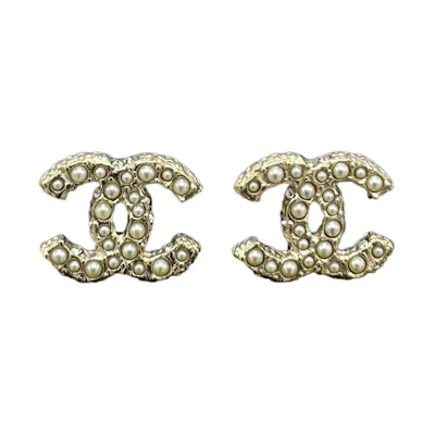 Chanel Gold Pearl & Crystal CC Logo Earrings A64766 Gold/Pearly White/Crystal