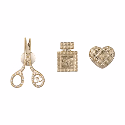 CHANEL Gold Perfume Scissors Heart Brooch Set Unisex Couple Edition. AB5939B05184NB603