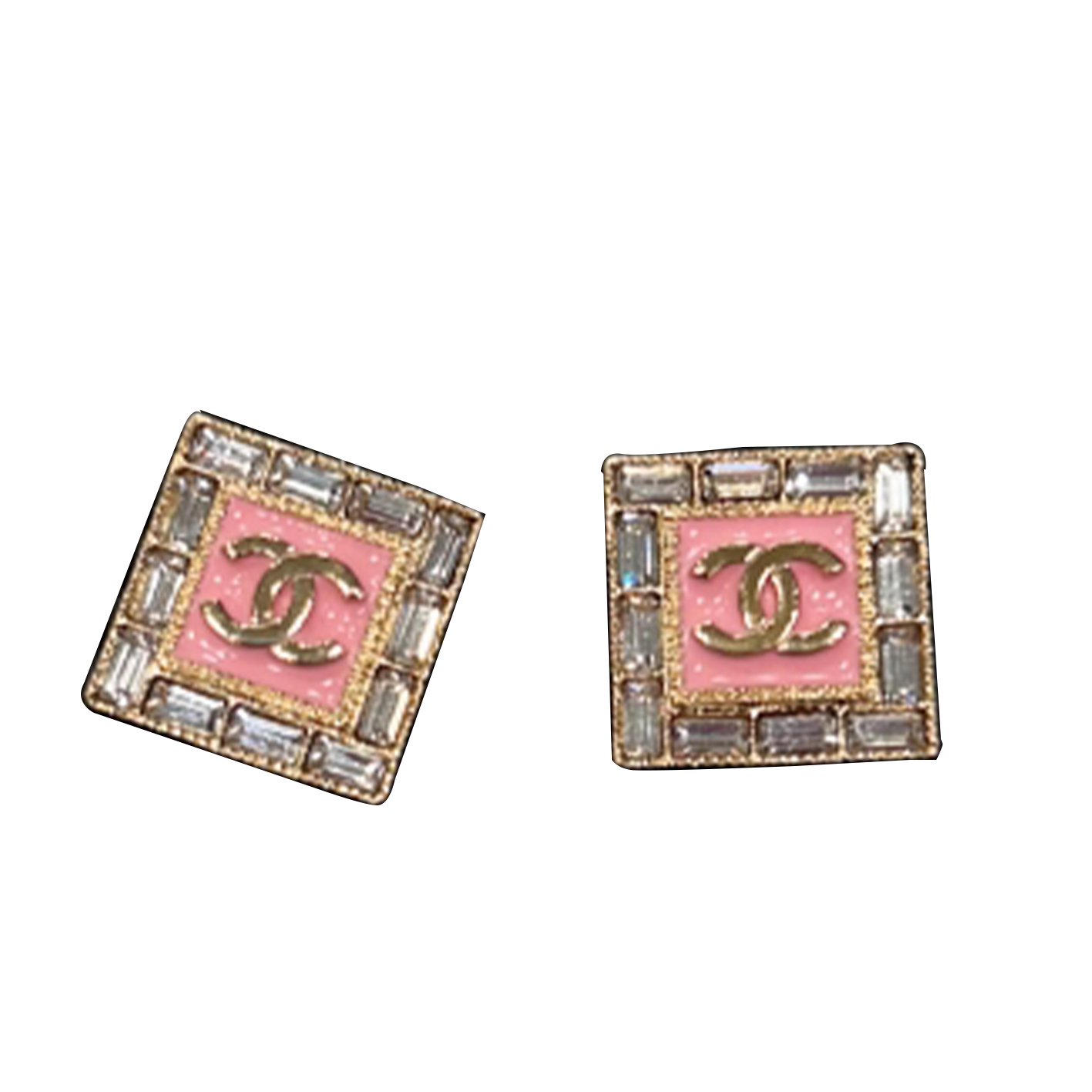 Chanel Gold Pink Enamel CC Logo Square Rhinestone Earrings. ABD170-B16633-NY050 圖 3
