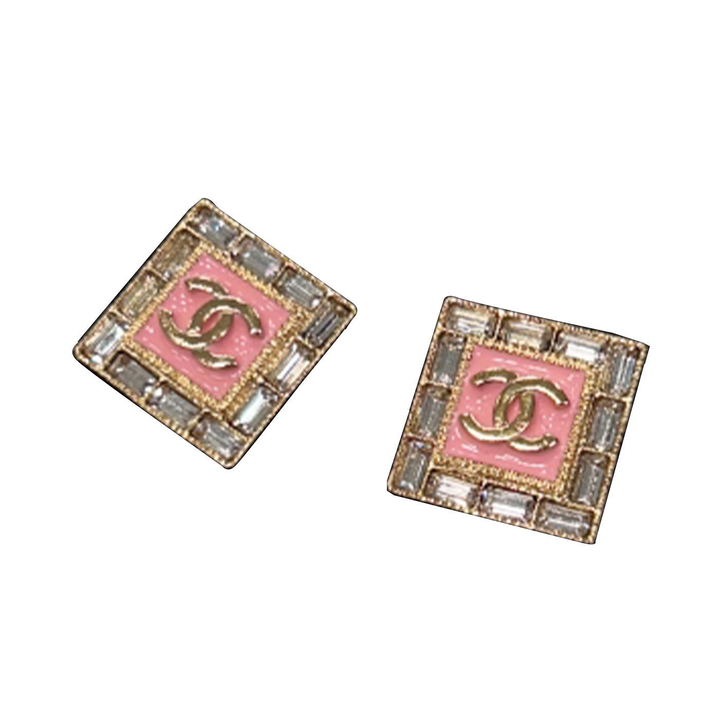 Chanel Gold Pink Enamel CC Logo Square Rhinestone Earrings. ABD170-B16633-NY050 圖 4