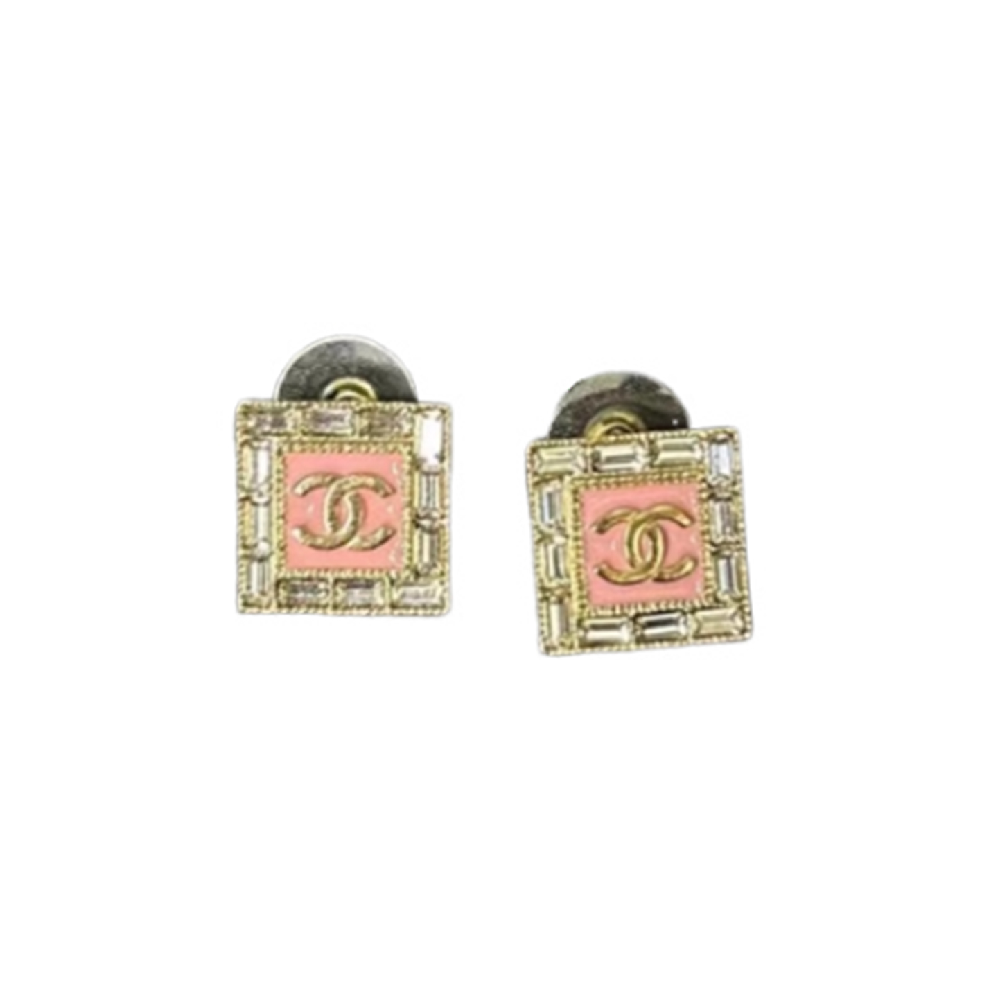 Chanel Gold Pink Enamel CC Logo Square Rhinestone Earrings. ABD170-B16633-NY050 圖 5