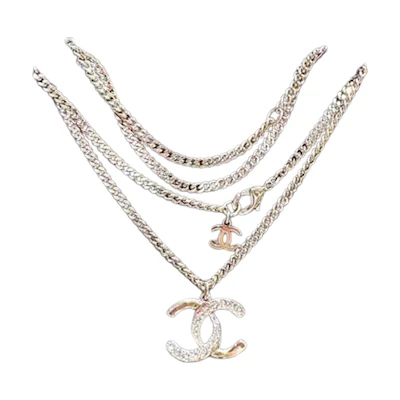 CHANEL Gold Rhinestone Double C Pendant Necklace Sweater Chain ABD040-B15387-NU491