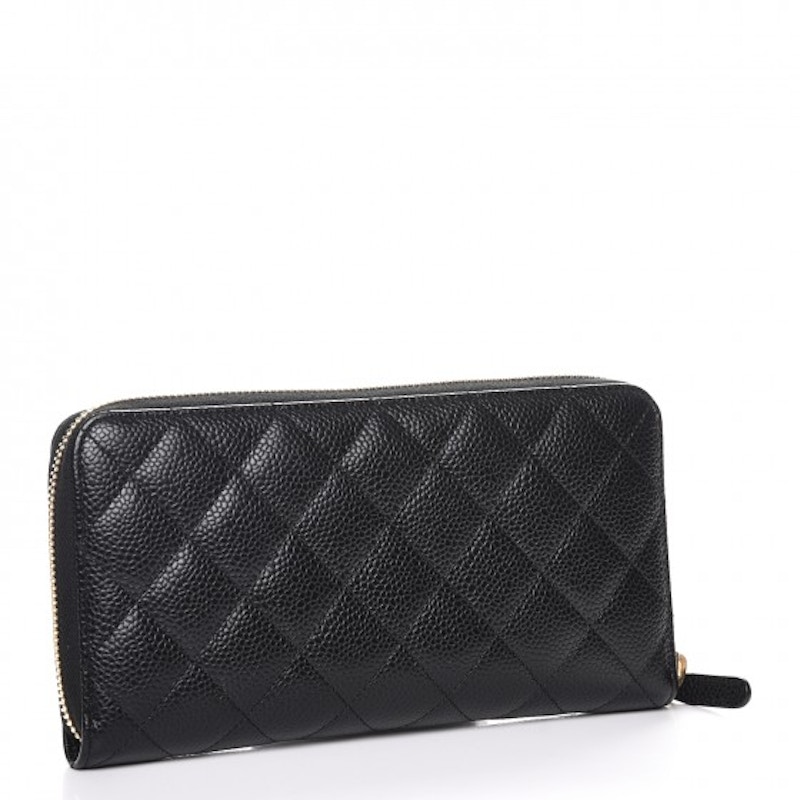 Chanel Gusset Zip Around Wallet Quilted Caviar Gold-tone Large Black 圖 2