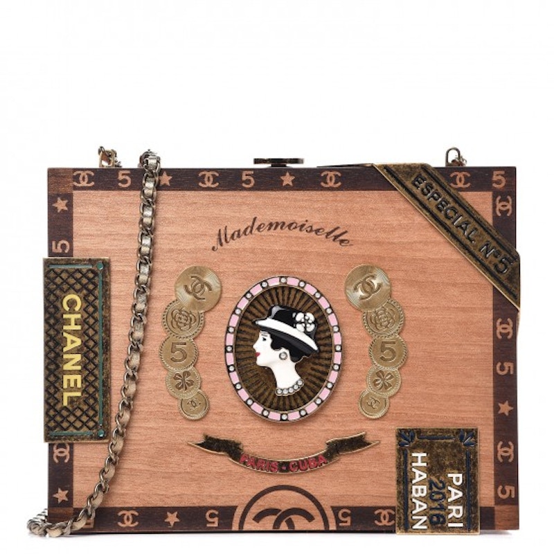 Chanel Havana By Night Cigar Box Minaudiere Wood Aged Gold-tone Brown Multicolor