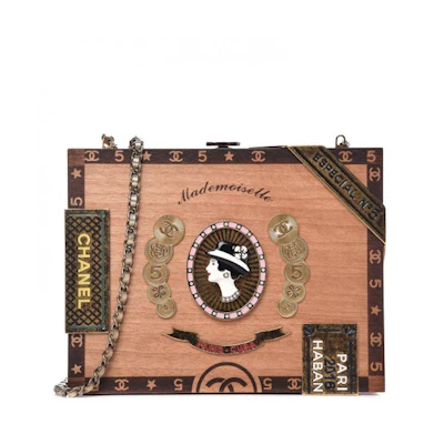 Chanel Havana By Night Cigar Box Minaudiere Wood Aged Gold-tone Brown Multicolor