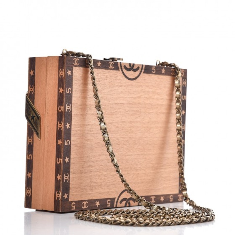 Chanel Havana By Night Cigar Box Minaudiere Wood Aged Gold-tone Brown Multicolor 圖 2